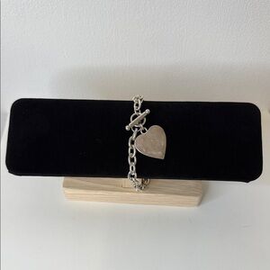 Silver Heart Charm Bracelet Toggle Clasp